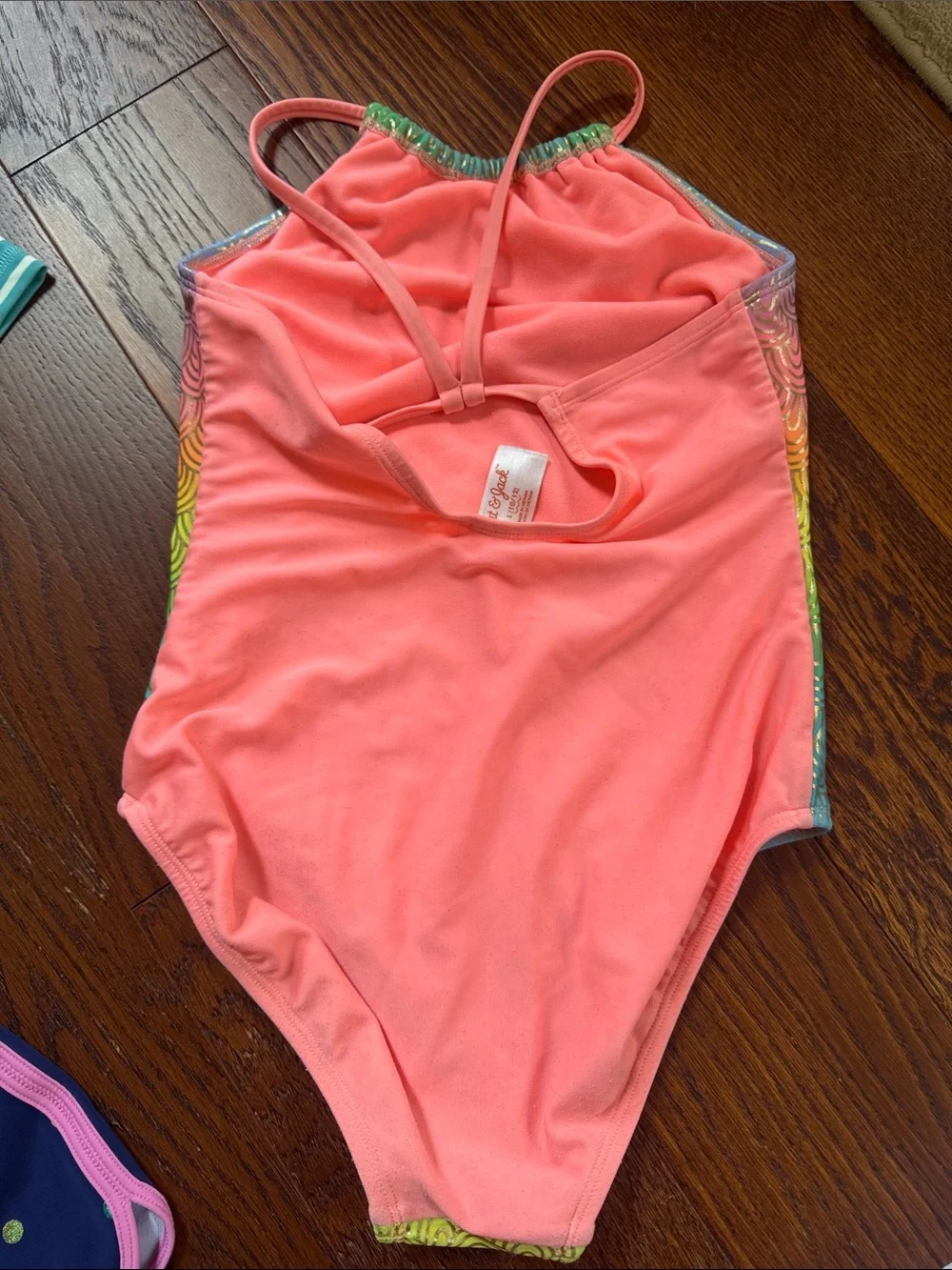 NWT Boden Kids Blue Striped Rash Guard with swimsuit